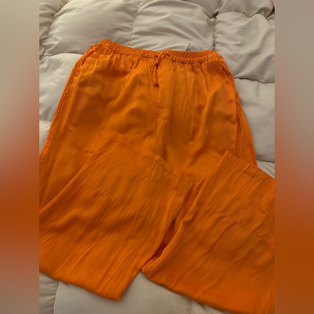 Zara Orange Elastic Waist Drawstring Pants